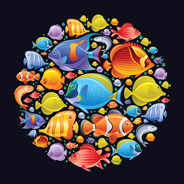 istock Cartoon icon set of multicolored ocean fishes 610258904