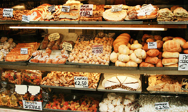 Venice, Italy: Tempting Bakery Shelves with Cookies and Bread