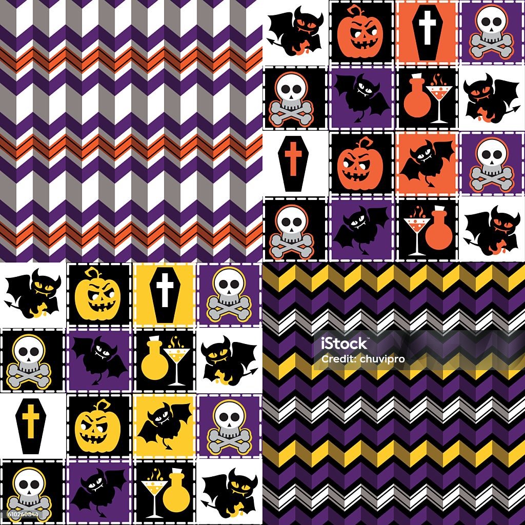 Set of four Halloween seamless patterns Set of four Halloween seamless patterns. Backgrounds stock vector