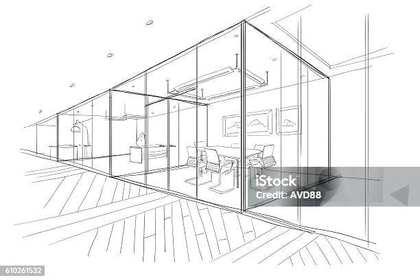 Hand Drawn Sketch Of The Office Space Stock Illustration - Download Image Now - Office, Plan - Document, Architecture