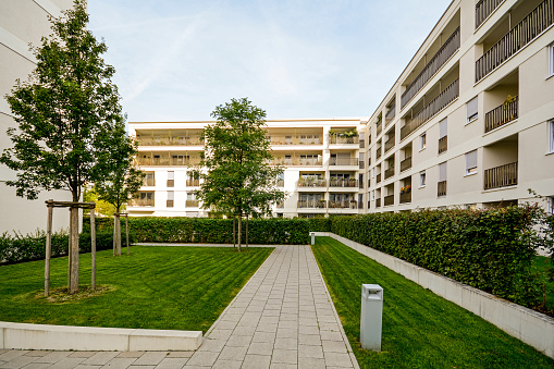 Apartment buildings in a residential area