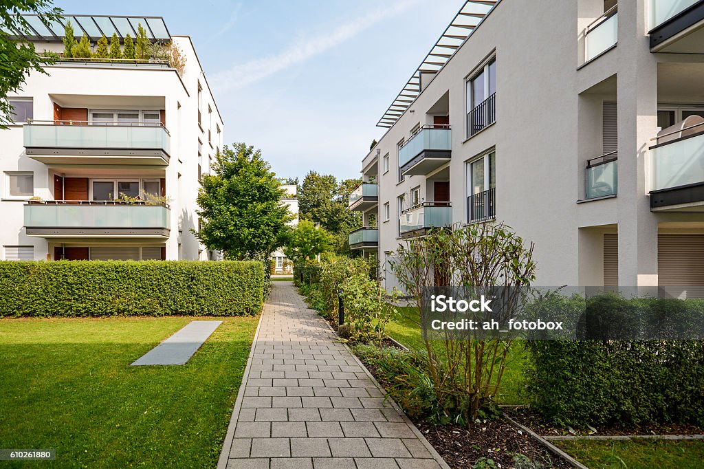 Modern residential buildings, apartments in a new urban housing Apartment Stock Photo