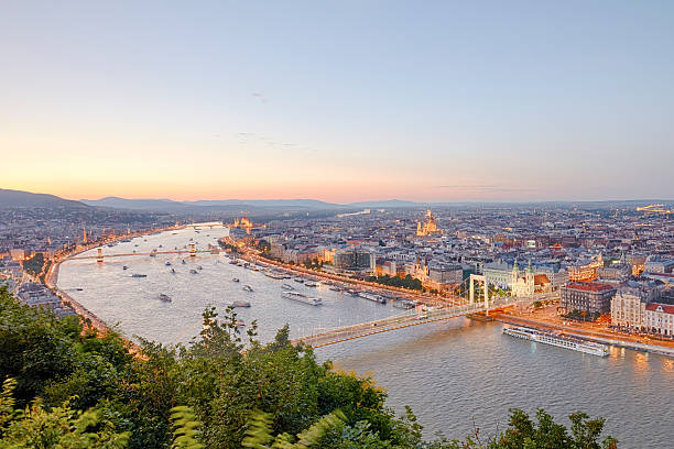 istock Budapest City Scene at Sunset with Boats on Danube 610262252