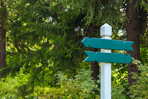 istock view of two wooden directional signs 610263868