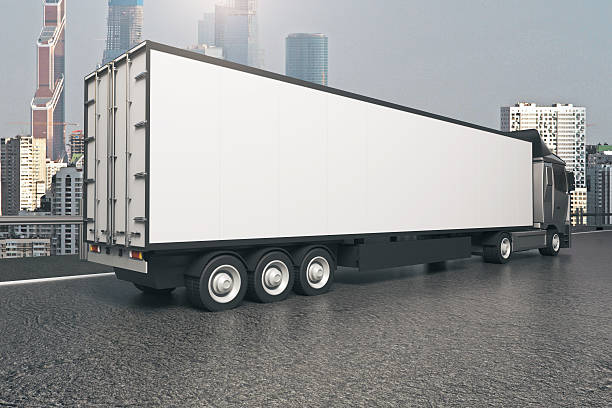 istock Truck on modern city background 610264154