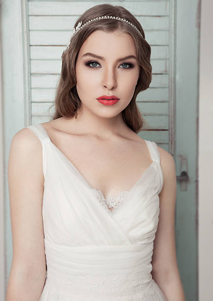 istock Beautiful young bride in  wedding romantic decoration 610264192