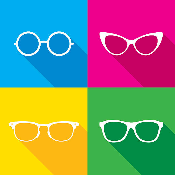 Glasses Icon Silhouettes Set Vector illustration of a glasses icon set in flat style. lens optical instrument illustrations stock illustrations