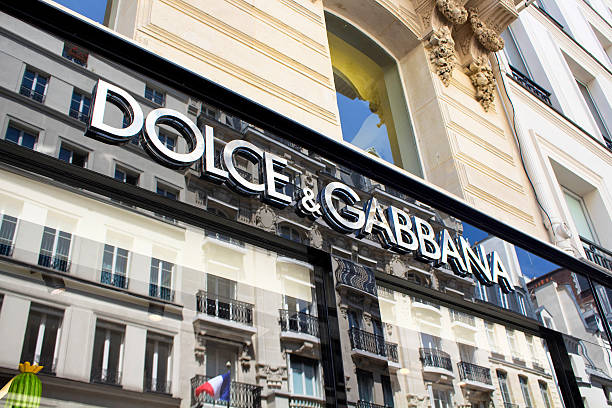 signage of a famous luxury fashion brand - dolce & gabbana imagens e fotografias de stock