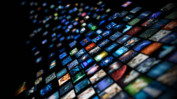Media concept smart TV Digital Media concept Wall of screens smart TV multimedia stock pictures, royalty-free photos & images