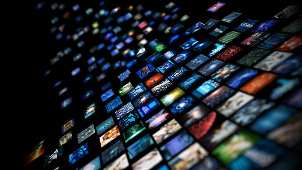 Media concept smart TV Digital Media concept Wall of screens smart TV smart tv stock pictures, royalty-free photos & images