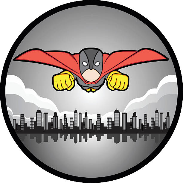 superhero flying vector art illustration