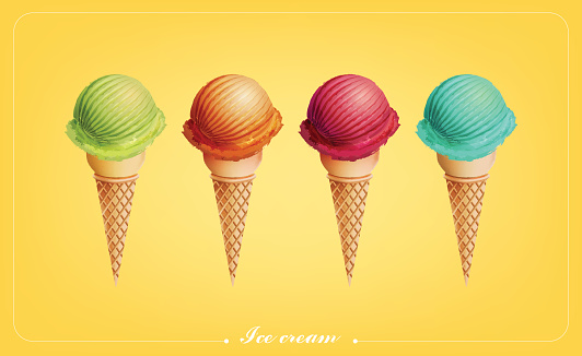 Colorful Ice cream in the cone, Different flavors, Vector eps10