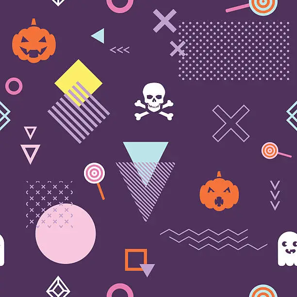 Vector illustration of Seamless pattern background with geometric halloween elements