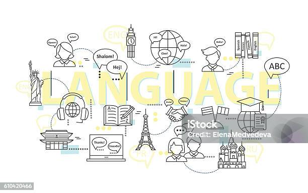Modern Thin Line Concepts Of Learning Foreign Languages Stock Illustration - Download Image Now