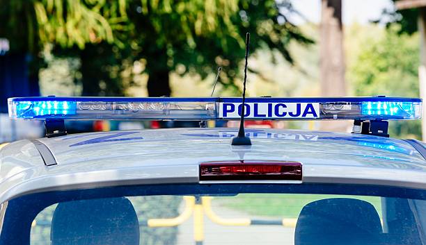 istock Flashing police blue lights mounted on the roof 610422650