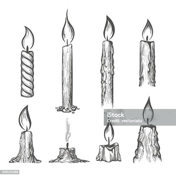 Candle Hand Drawn Set Stock Illustration - Download Image Now - Candle, Drawing - Activity, Illustration