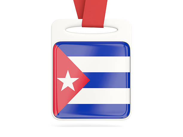 Flag of cuba, square card with red ribbon. 3D illustration