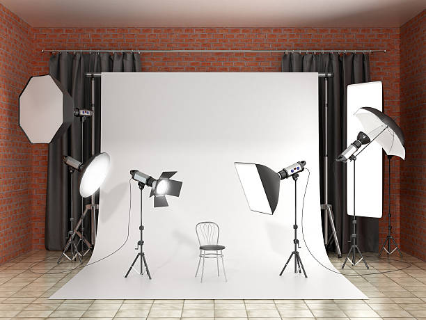 istock Installation of lighting in the photo studio. 610425082