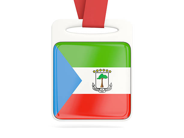 Flag of equatorial guinea, square card with red ribbon. 3D illustration