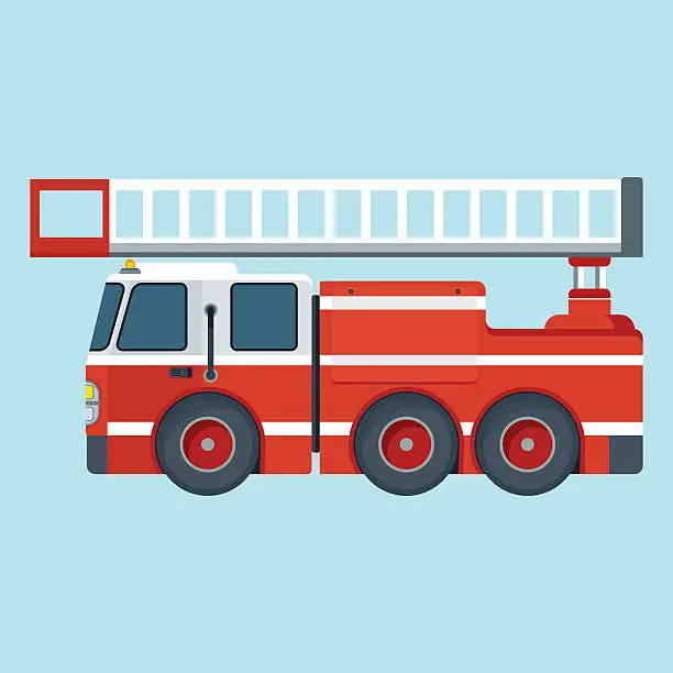 Vector illustration of fire truck on blue background
