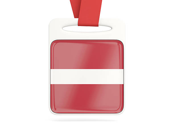 Flag of latvia, square card with red ribbon. 3D illustration