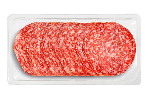 istock Small Tray Packaged of Presliced Salame 610430680