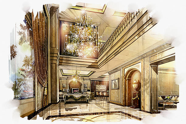 istock sketch perspective interior hall living -dinning 610430820