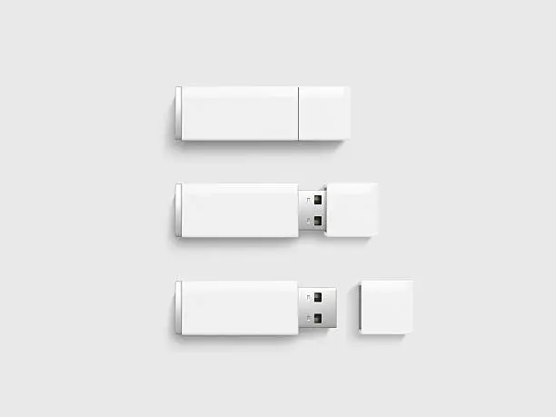 Photo of Blank white usb drive design mock up set, clipping path