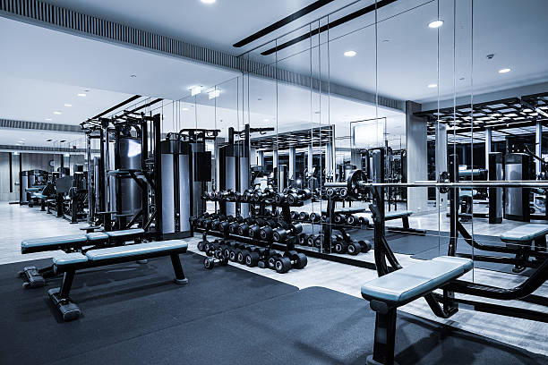 fitness club in luxury hotel interior. - health club imagens e fotografias de stock