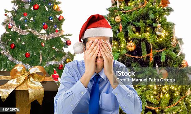 Christmas Holiday Stress Stock Photo - Download Image Now - Emotional Stress, Christmas, Men