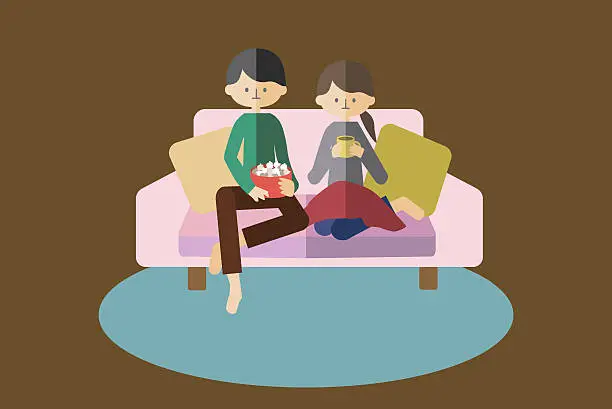 Vector illustration of Couple watching watching together