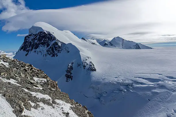 Amazing Winter Landscape of swiss Alps and mount Breithorn, Canton of Valais, Switzerland 