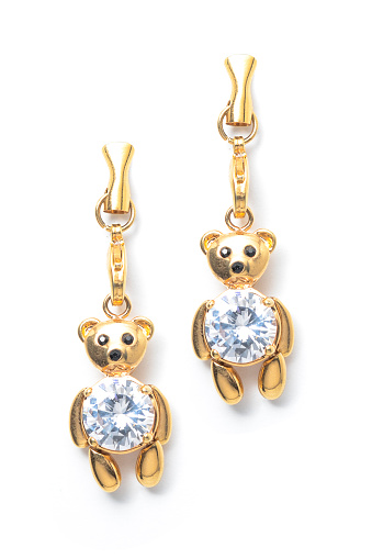 Gold Earrings Teddybear Stock Photo - Download Image Now - Jewelry ...