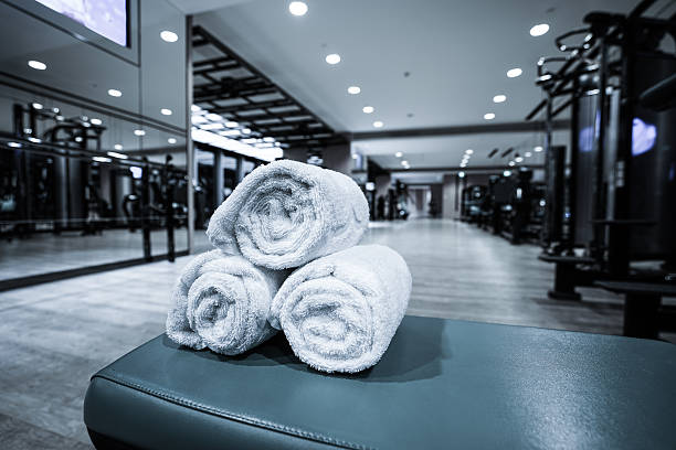 Fitness club in luxury hotel interior.