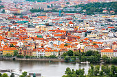 Prague panorama - city centre. Tilt-shift effect