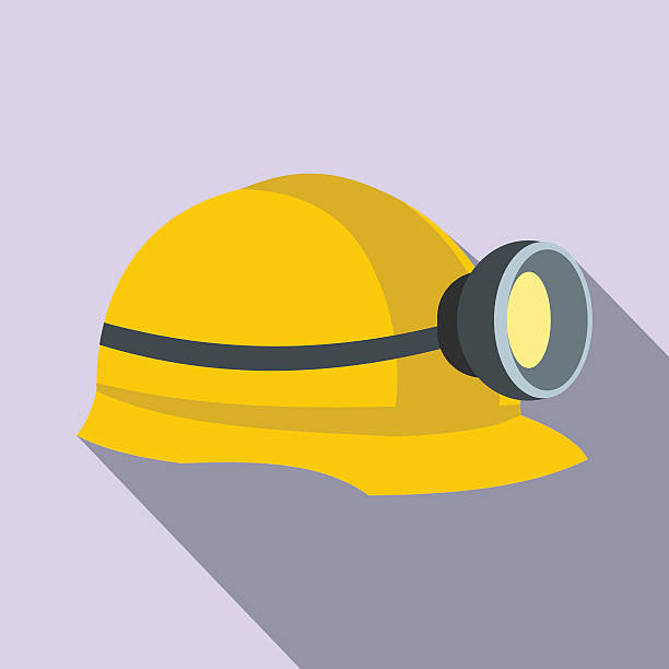 шлем горняков с ламповой плоской иконкой - hardhat helmet hat construction stock illustrations