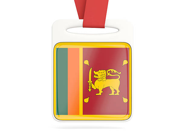 Flag of sri lanka, square card with red ribbon. 3D illustration