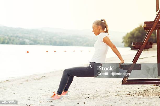 Young Woman Workout By The River Stock Photo - Download Image Now - Active Lifestyle, Adult, Autumn