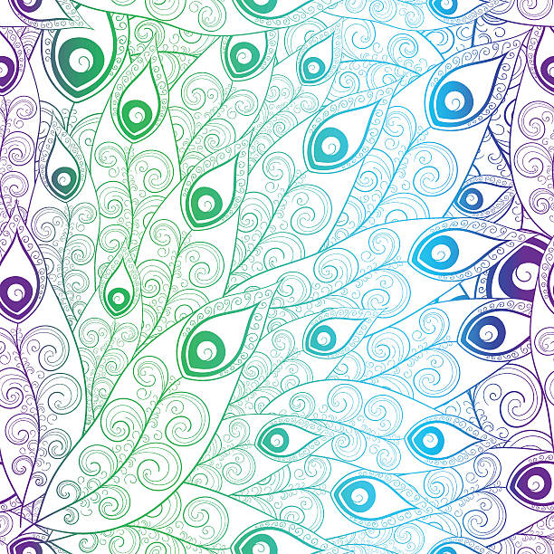 павлин перо шаблон вектор бесшовные. - pattern peacock multi colored decoration stock illustrations