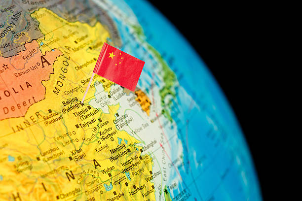 istock map with flag of China 610436996