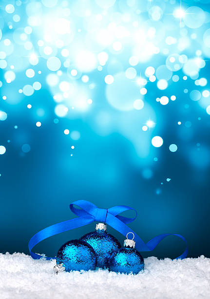 istock Three blue bauble with ribbon and glitter 610437746