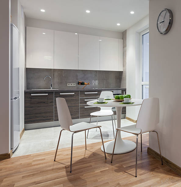 istock Interior of modern apartment in scandinavian style with kitchen 610438972