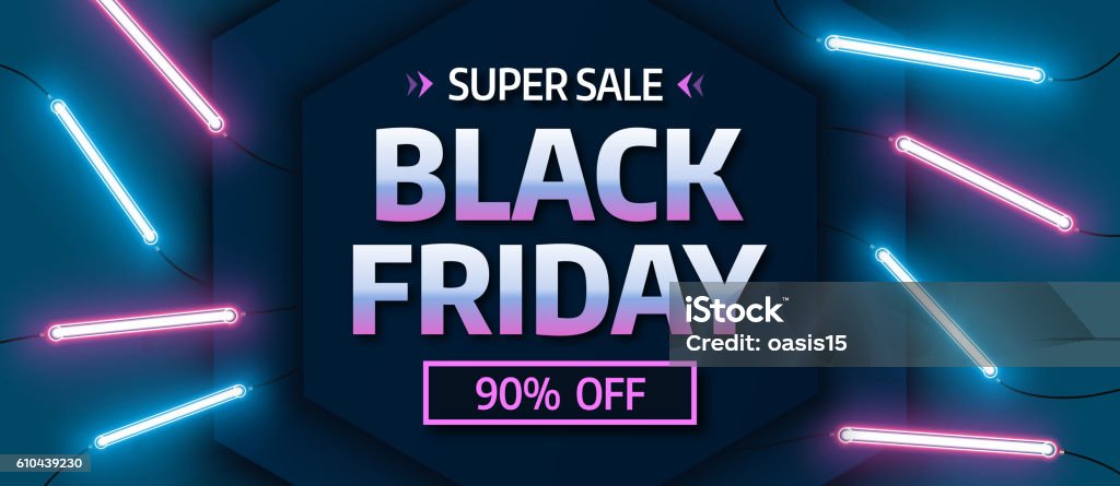 Black friday sale banner. Glowing neon background. Vector illustration Black Friday - Shopping Event stock vector