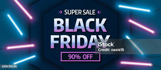Black Friday Sale Banner Glowing Neon Background Vector Illustration Stock Illustration - Download Image Now