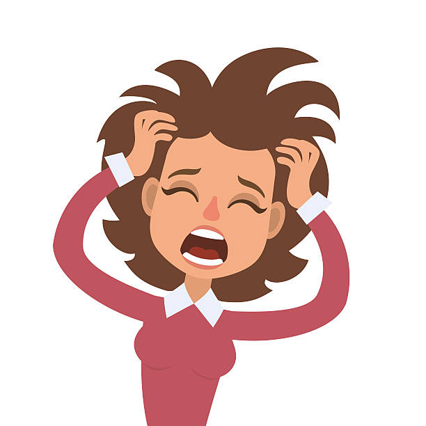 Screaming woman Vector illustration of funny screaming brunette woman with her hands on head and wide opened mouth tousled stock illustrations