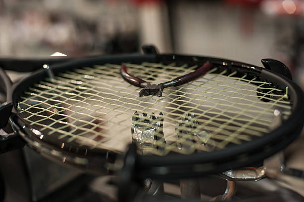 Detail of tennis racket in the stringing machine