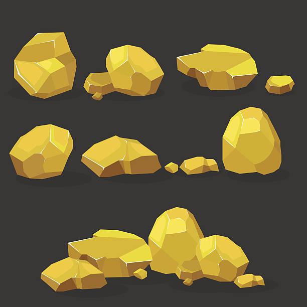 gold-rock, nugget-set. steine einzeln oder gestapelt für schäden - mineral stock-grafiken, -clipart, -cartoons und -symbole