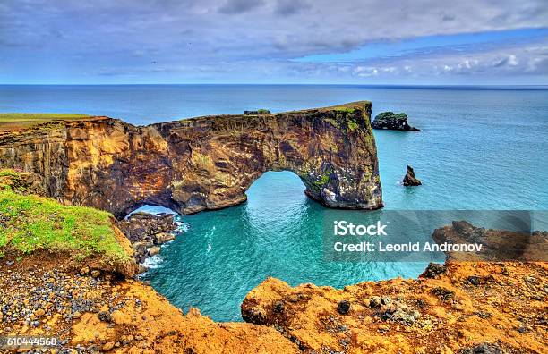 Natural Arch Of Dyrholaey Peninsula Iceland Stock Photo - Download Image Now - Dyrholaey, Peninsula, Arch - Architectural Feature