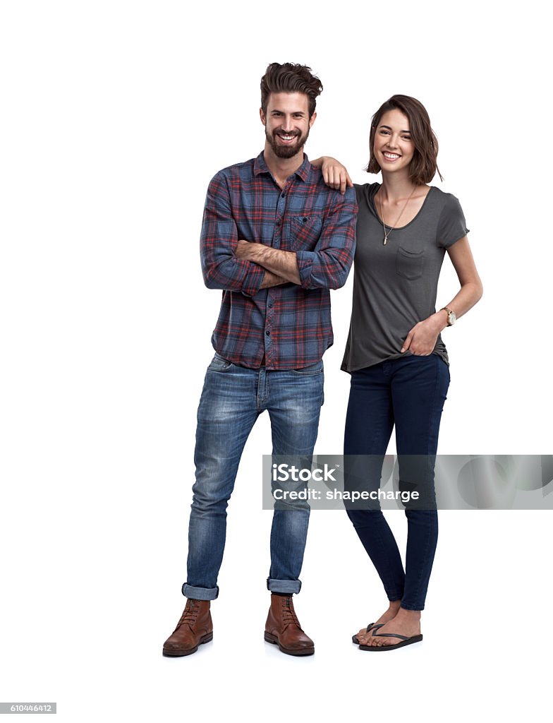 We're in love Full length portrait of a young couple against a white background Couple - Relationship Stock Photo