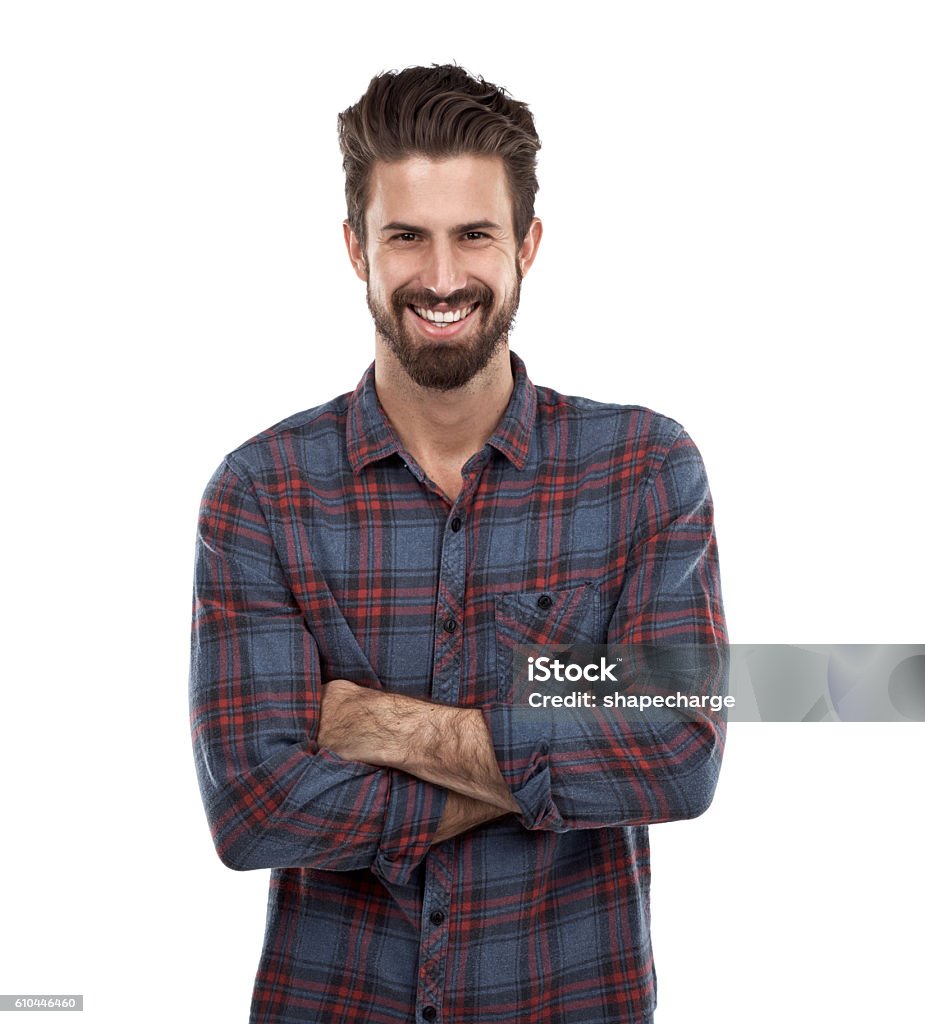 Cool causal style Cropped portrait of a young man against a white background Men Stock Photo